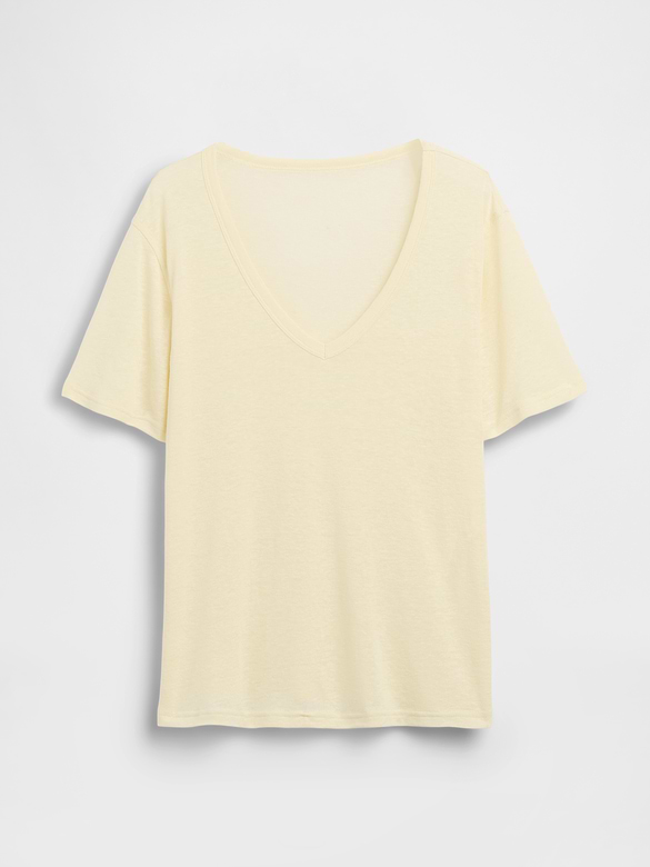 Linen-Blend Relaxed V-Neck T-Shirt