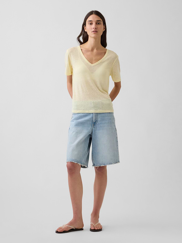 Linen-Blend Relaxed V-Neck T-Shirt