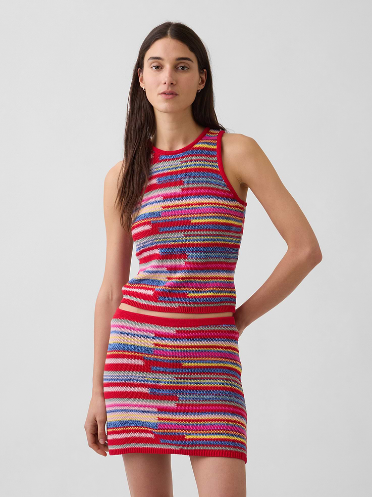 Image number 1 showing, 100% Cotton Stripe Crop Sweater Tank