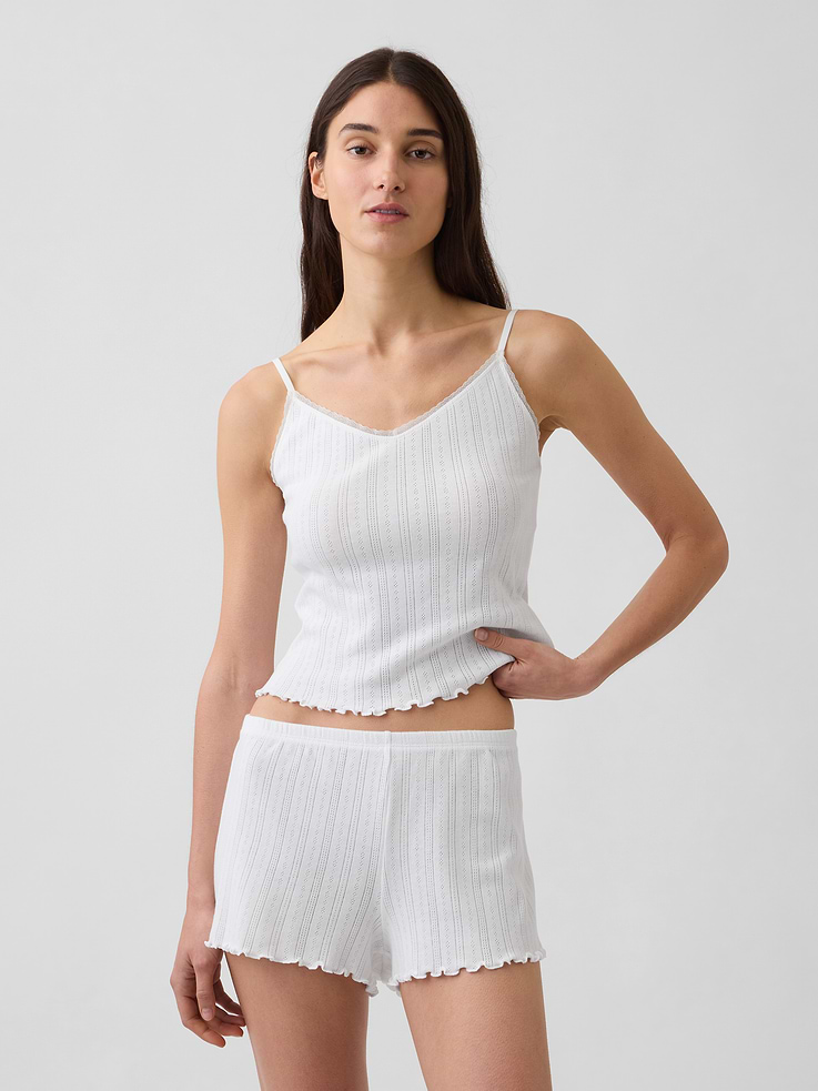 Image number 1 showing, Pointelle Lettuce-Hem PJ Cami
