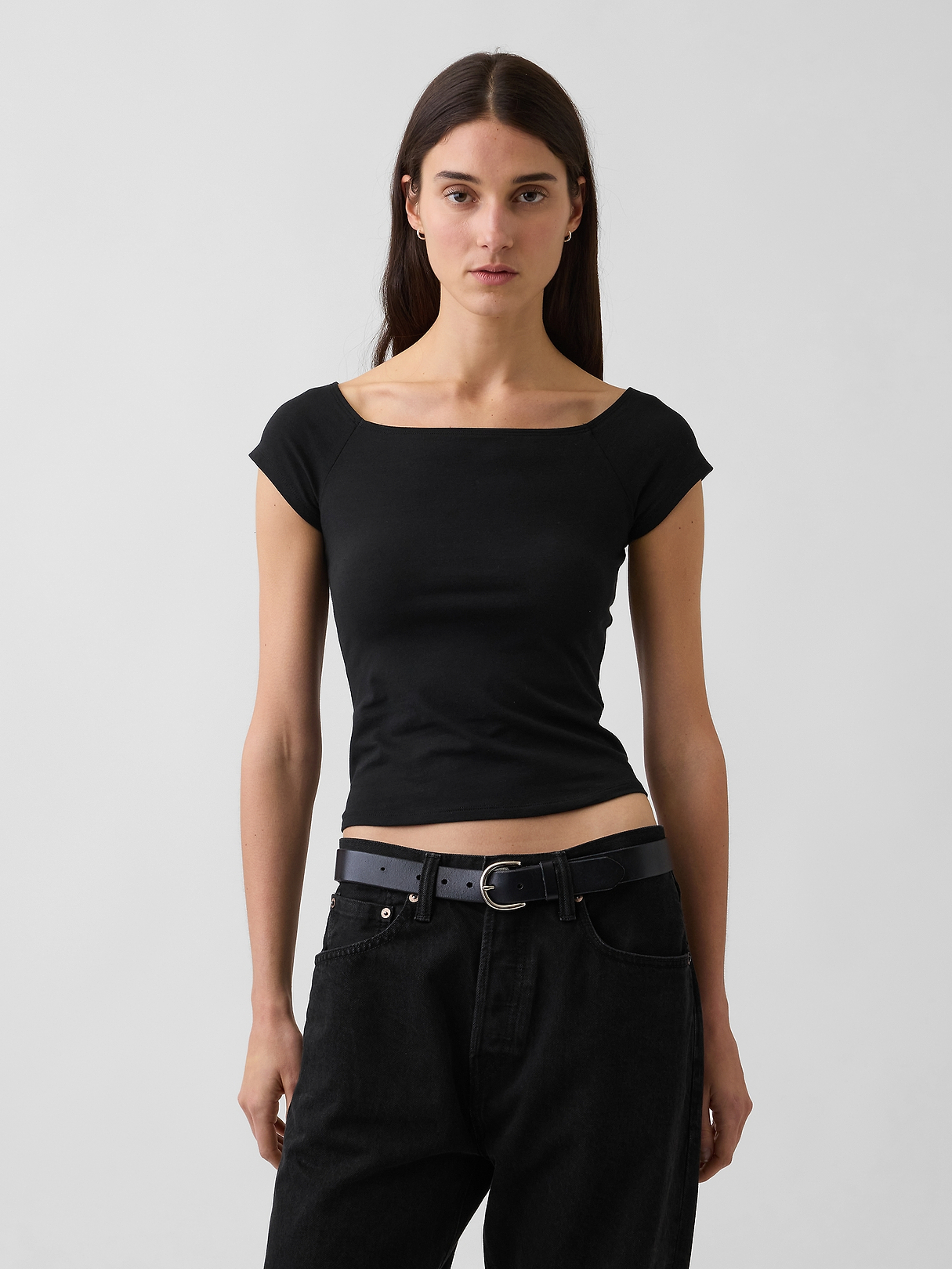CloseKnit Jersey Off-Shoulder Crop T-Shirt | Gap