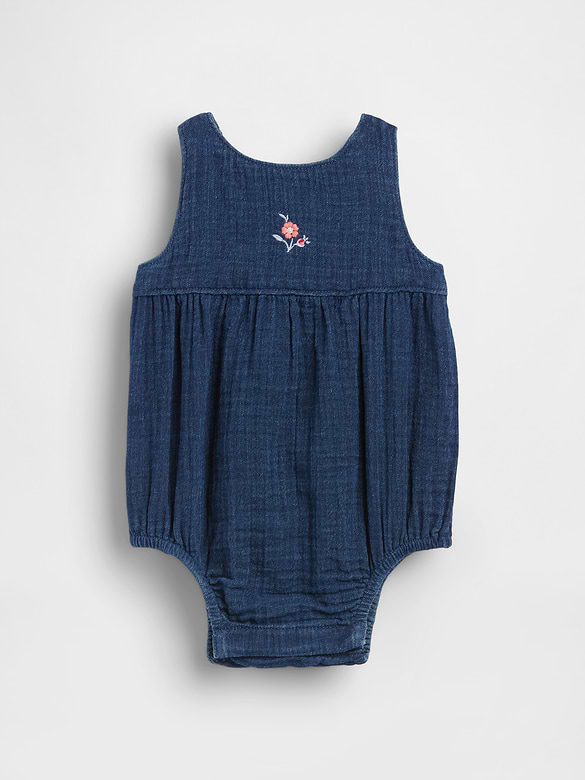 Baby Cotton Gauze Denim Bubble Bodysuit