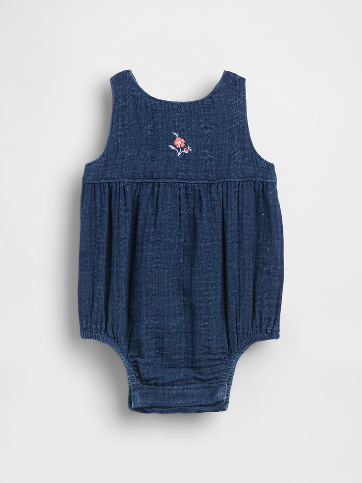 Image number 1 showing, Baby Cotton Gauze Denim Bubble Bodysuit