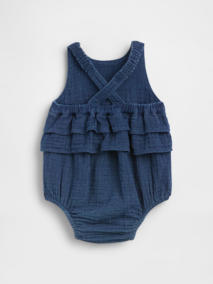 Image number 2 showing, Baby Cotton Gauze Denim Bubble Bodysuit