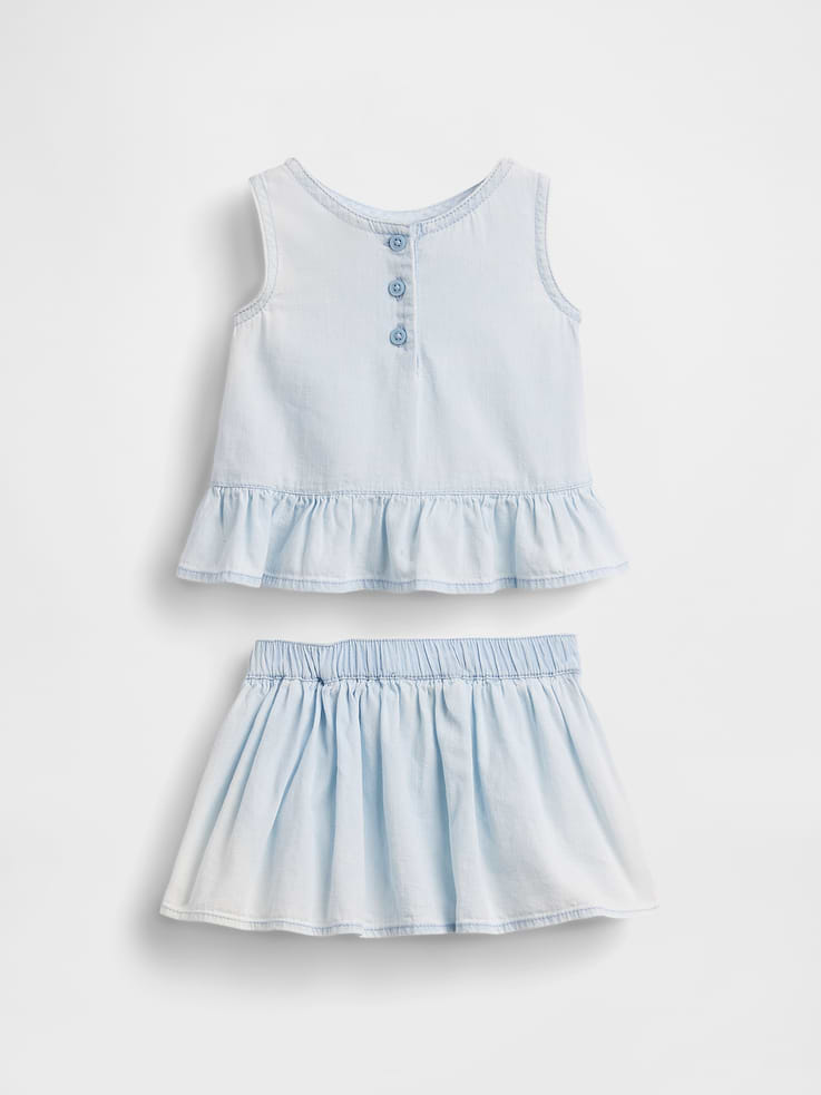 Image number 2 showing, Baby Denim Bow Outfit Set