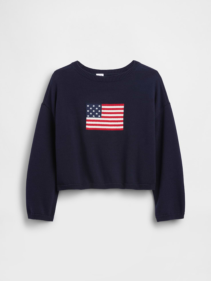 Image number 2 showing, Kids100% Cotton Crochet Oversized Americana Sweater