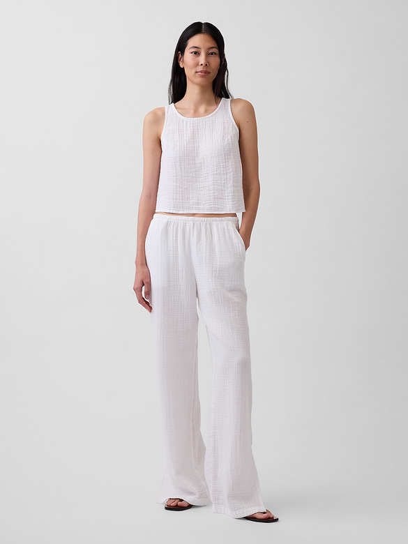 Cotton Gauze Racer Shell Tank Top