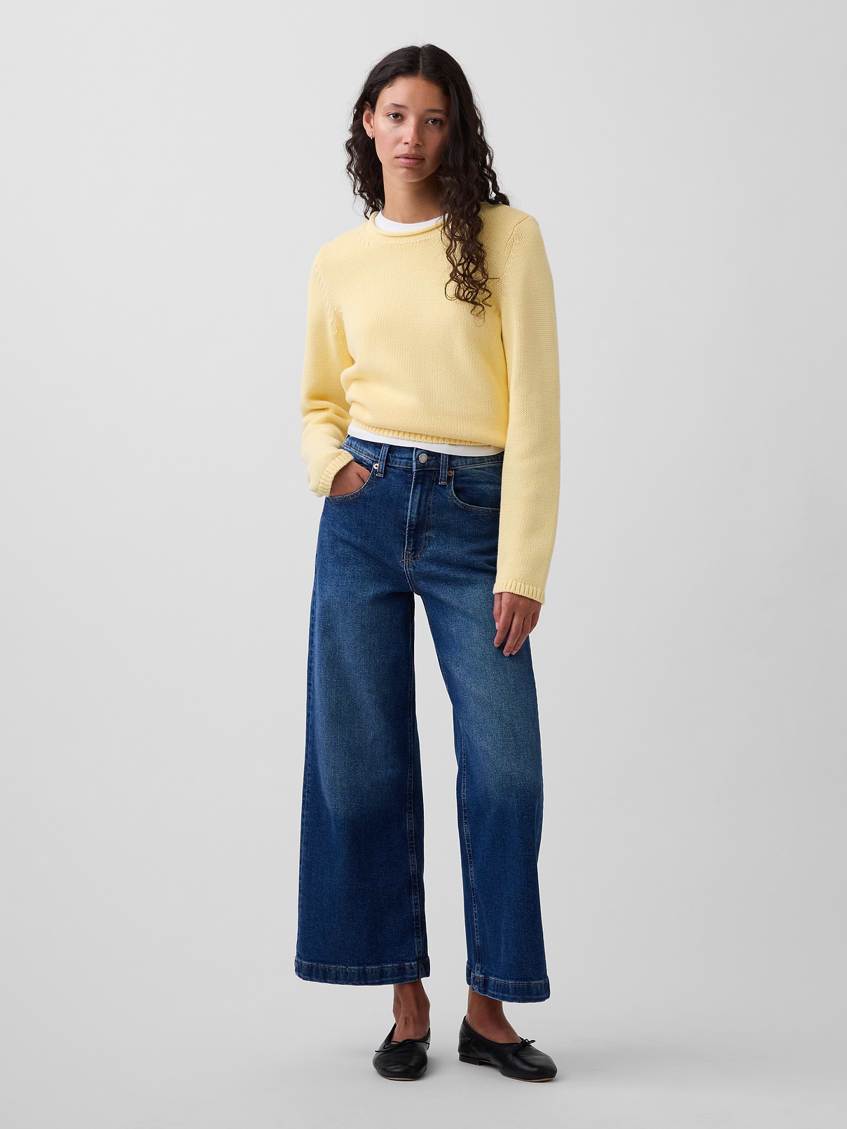 High Rise Stride Wide-Leg Ankle Jeans