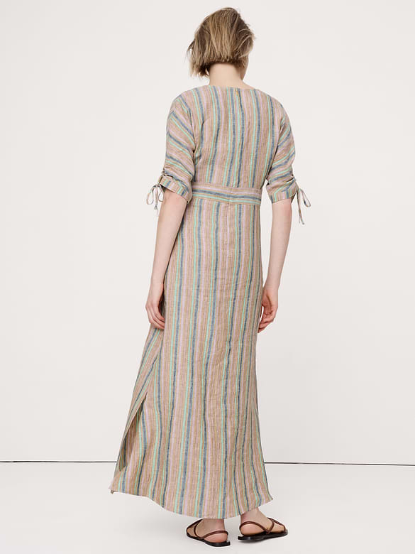 Linen Tie-Sleeve Midi Dress