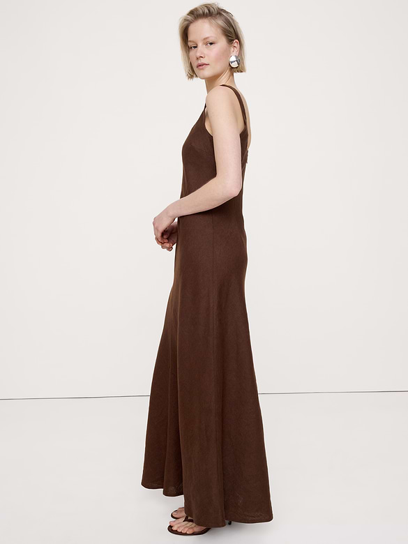 Linen Bias-Cut Maxi Dress