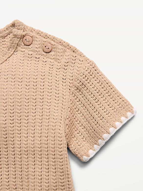 Short-Sleeve Crochet-Knit Top and Shorts Set for Baby