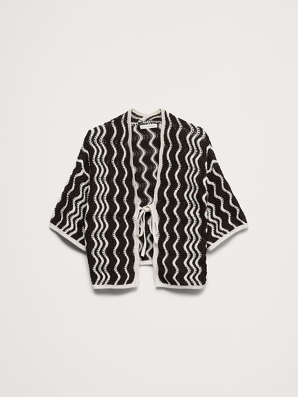 Cotton Scallop Stripe Tie-Front Cardigan