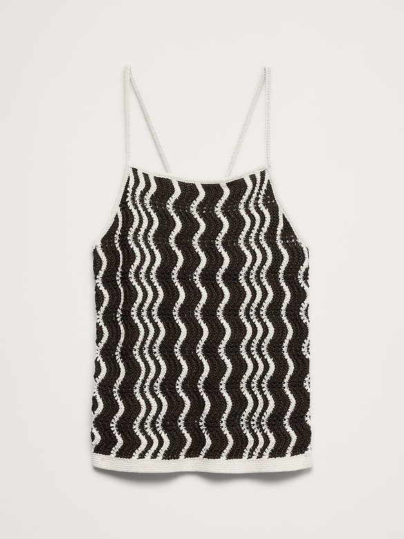 Cotton Scallop Stripe Tie-Back Tank