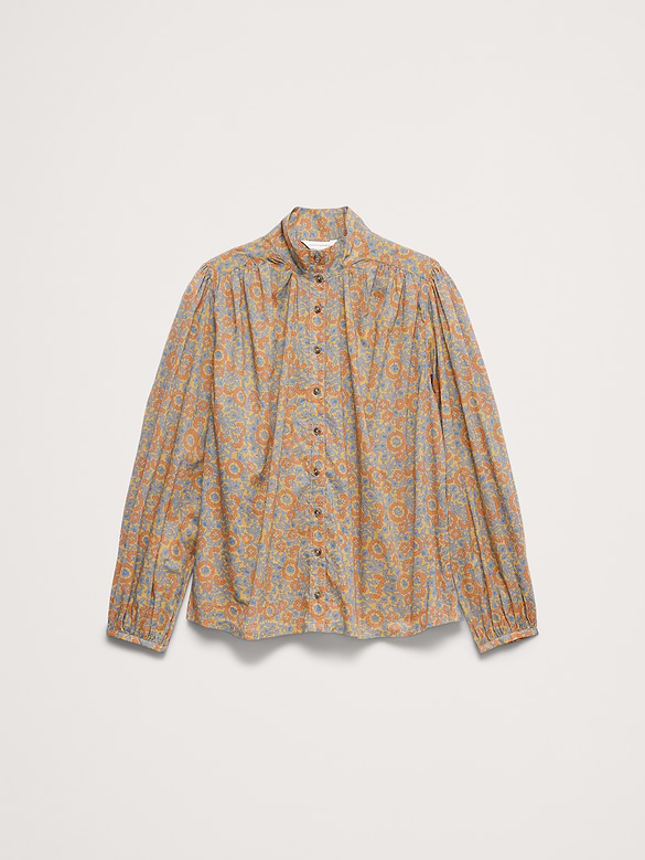 Lightweight Cotton Ruched-Shoulder Shirt