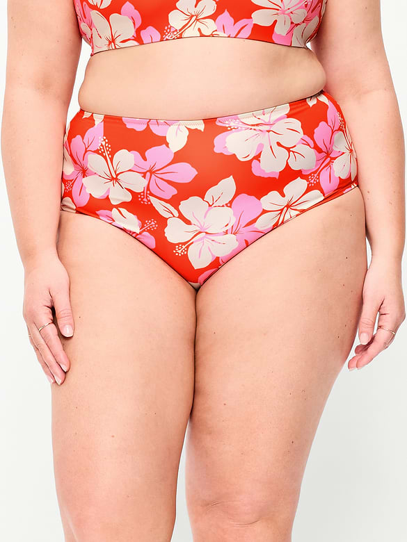 High-Waisted Printed Bikini Swim Bottoms