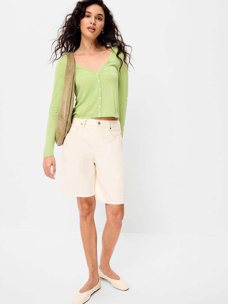 Image number 3 showing, Merino Wool-Blend Sheer Cropped V-Neck Cardigan