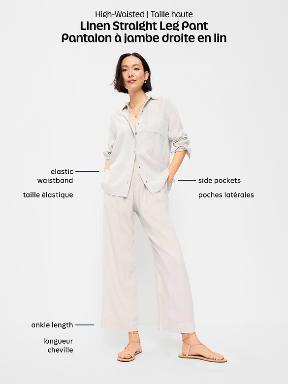 High-Waisted Linen-Blend Straight Ankle Pants