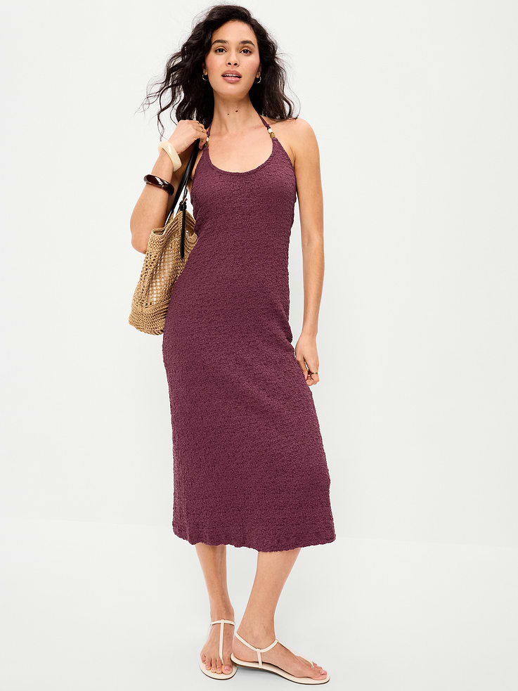 Image number 3 showing, Beaded Halter-Neck Textured Midi Dress