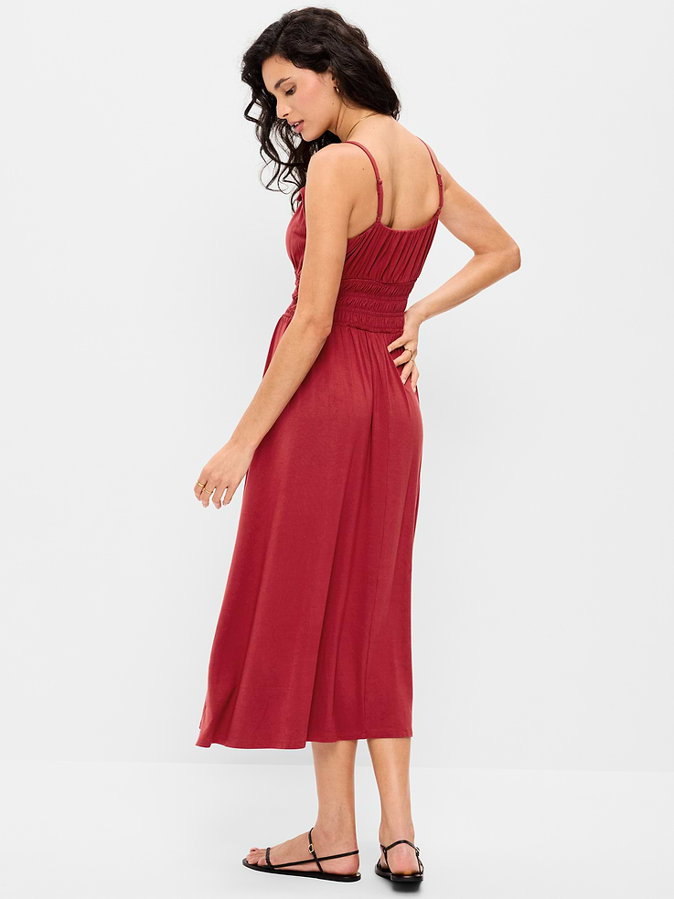L'image numéro 2 présente Robe mi-longue ajustée et évasée en jersey à taille smockée