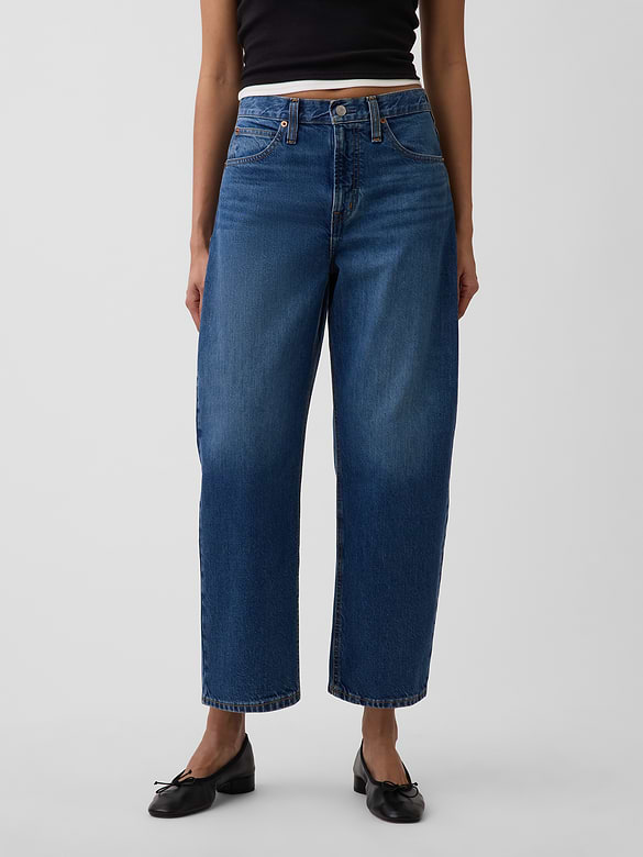 High Rise Barrel Crop Jeans