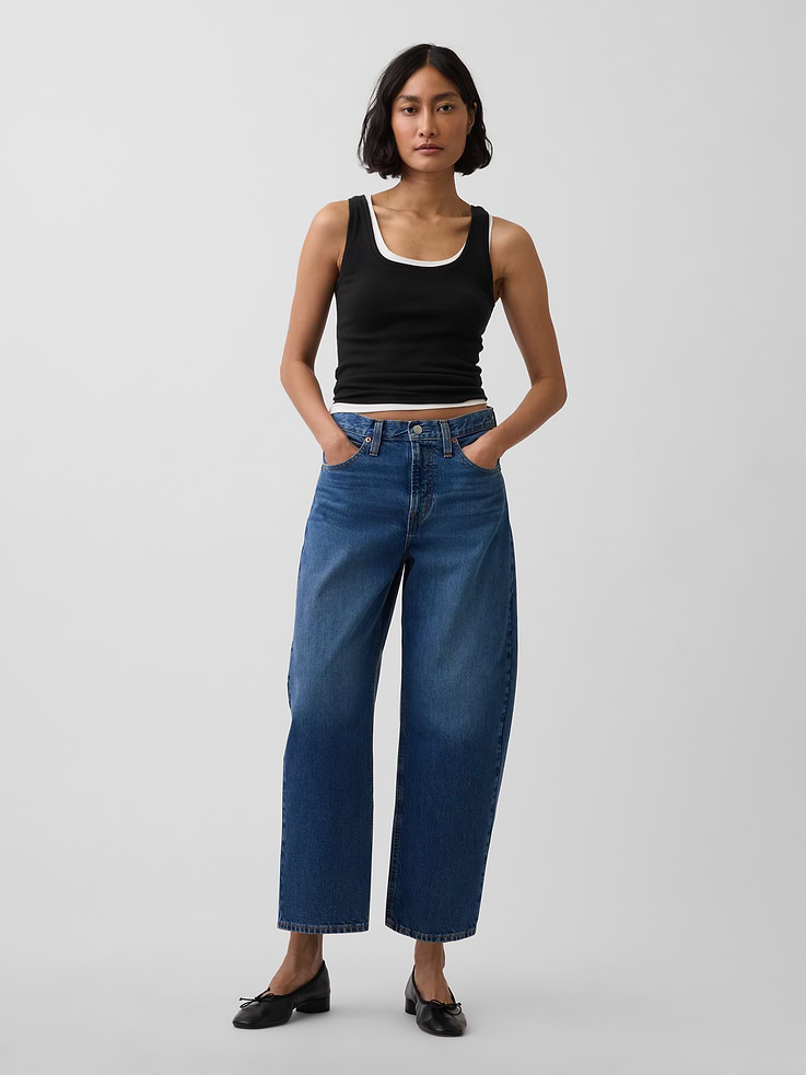Image number 1 showing, High Rise Barrel Crop Jeans