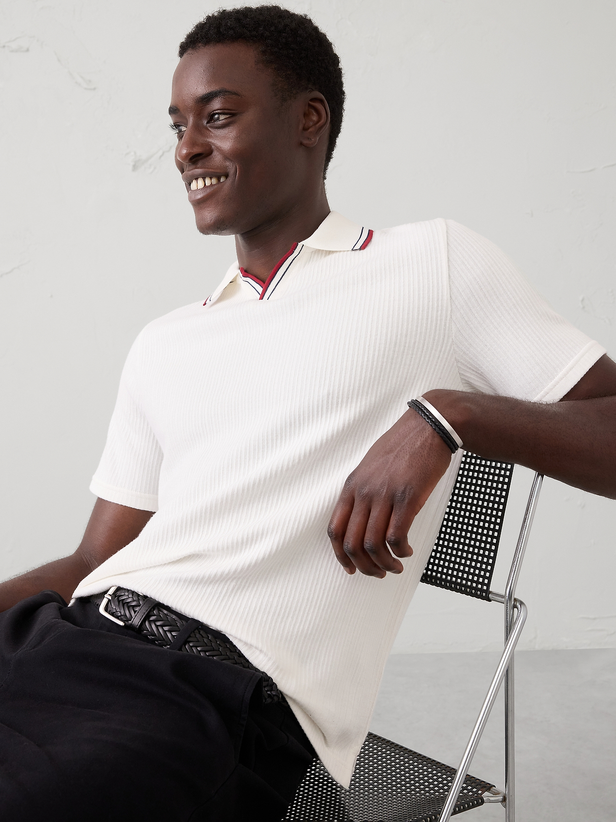 Crinkle Ribbed Johnny-Collar Polo | Banana Republic Factory