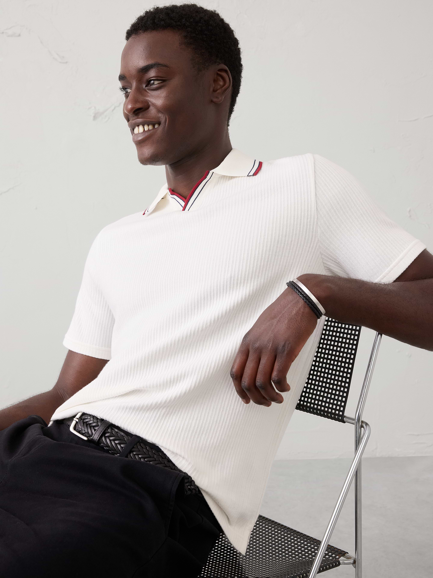 Image number 1 showing, Crinkle Ribbed Johnny-Collar Polo