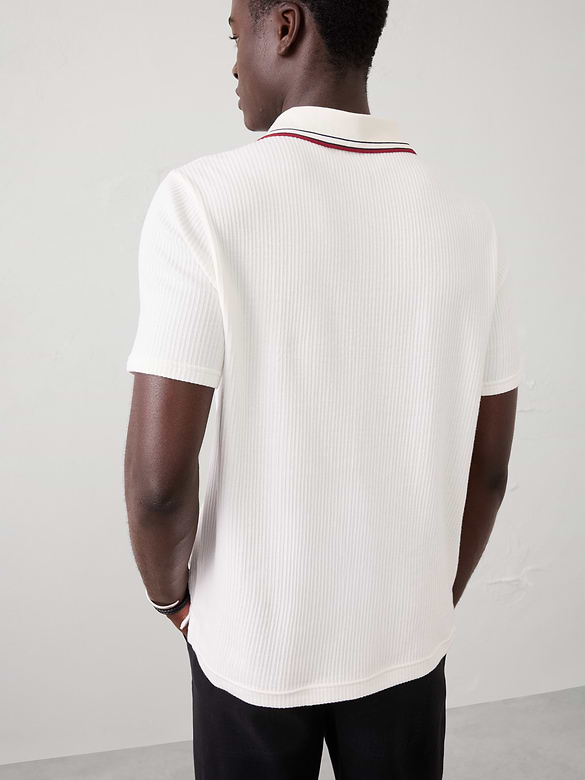 Crinkle Ribbed Johnny-Collar Polo