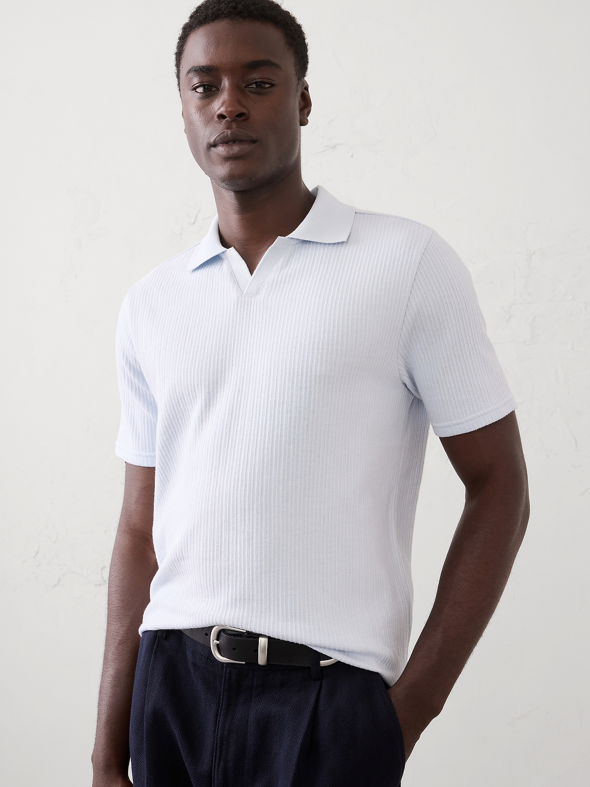 Crinkle Ribbed Johnny-Collar Polo | Banana Republic Factory
