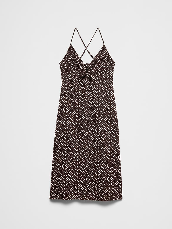 Linen-Blend Tie-Front Midi Dress