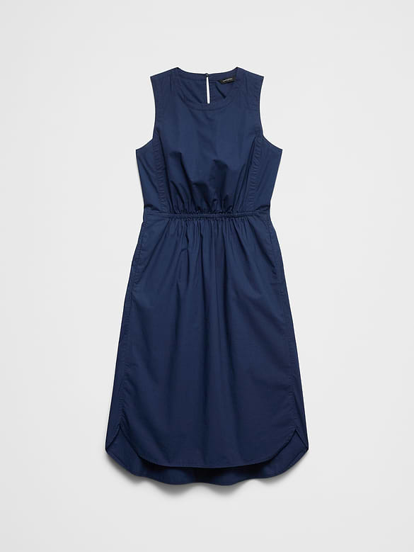 Rounded Hem Poplin Midi Dress