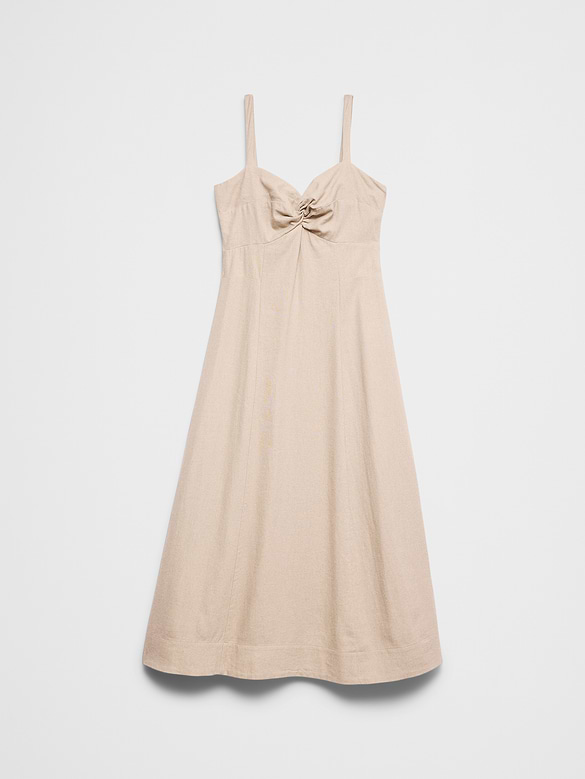 Linen-Blend Strappy Twist-Front Midi Dress