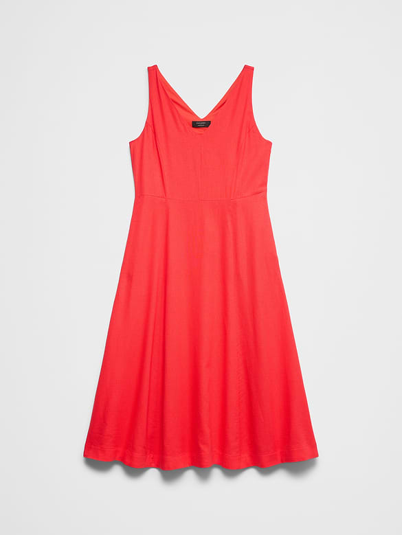 Linen-Blend Drapey Midi Dress