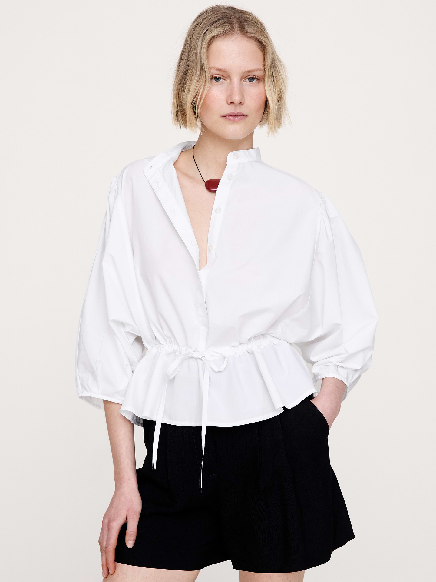 Image number 1 showing, Cotton Poplin Tie-Waist Top