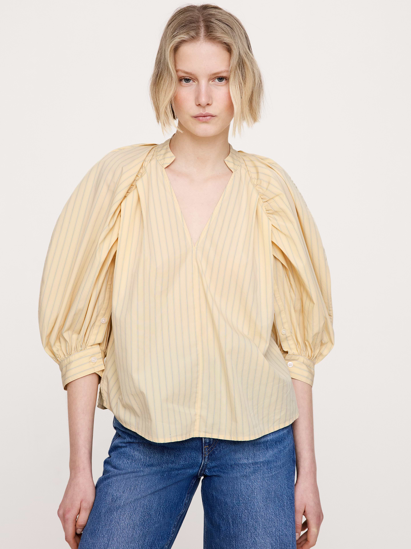 Image number 1 showing, Cotton Poplin Split-Neck Top