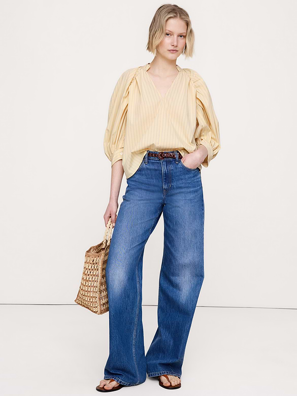 Cotton Poplin Split-Neck Top