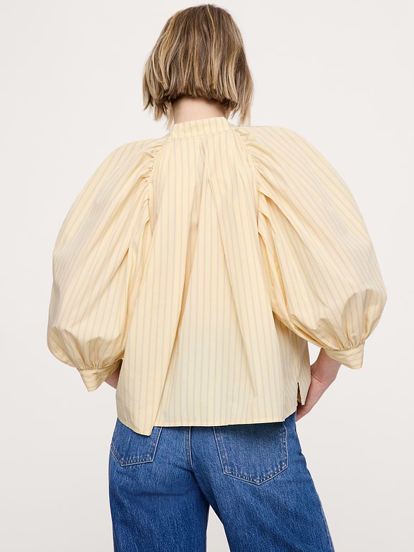 Cotton Poplin Split-Neck Top