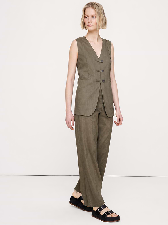 High-Rise Straight Utility Pant in Stretch Linen-Viscose