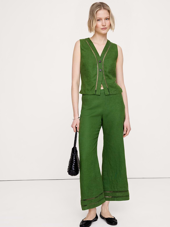 Mid-Rise Kick-Flare Linen Ankle Pant