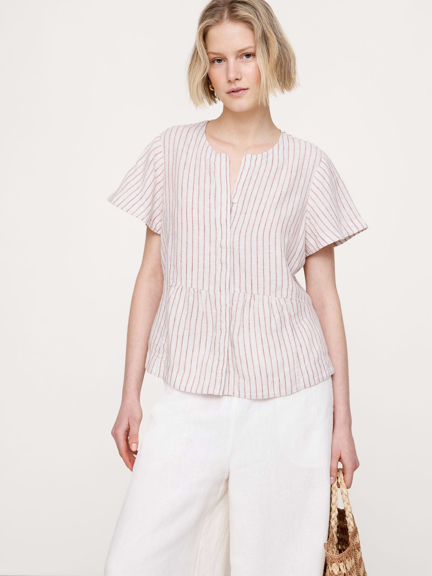 Image number 1 showing, Linen Flutter-Sleeve Top