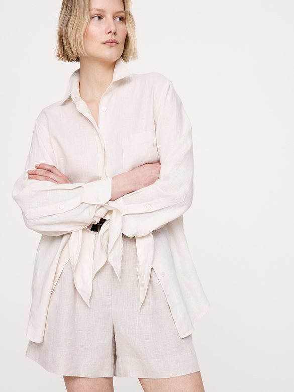 The Oversized Tie-Cuff Shirt in Linen