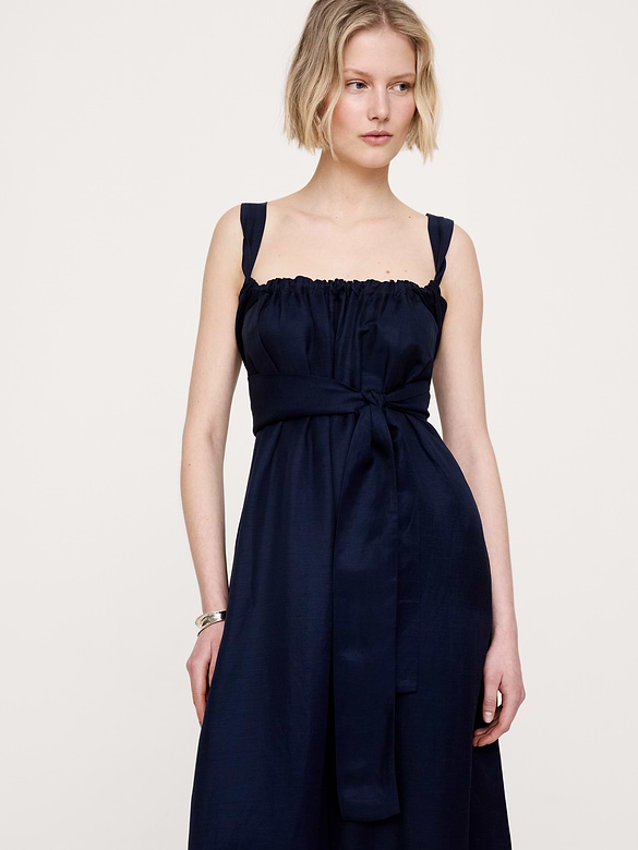 Viscose-Linen Gathered Maxi Dress