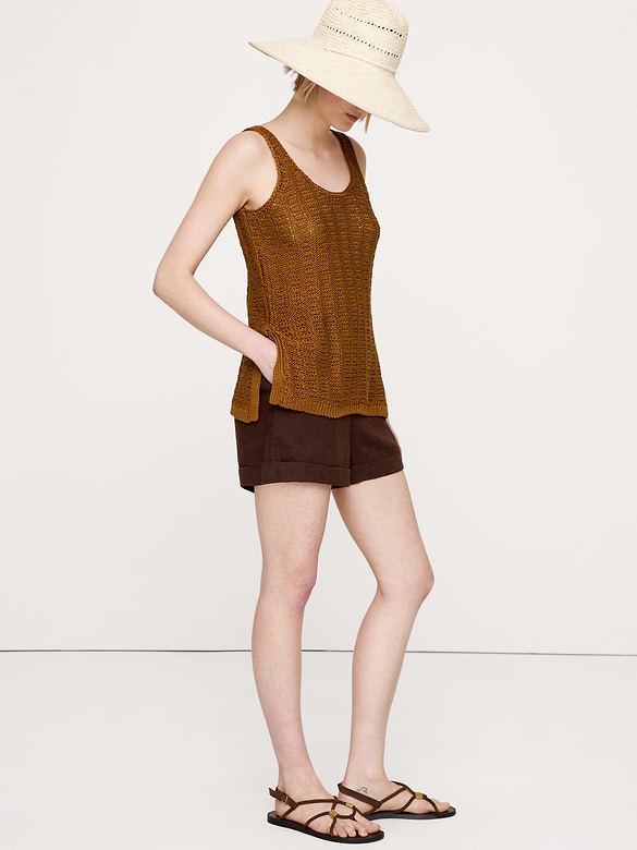 3.5" Paperbag-Waist Pull-On Linen Short