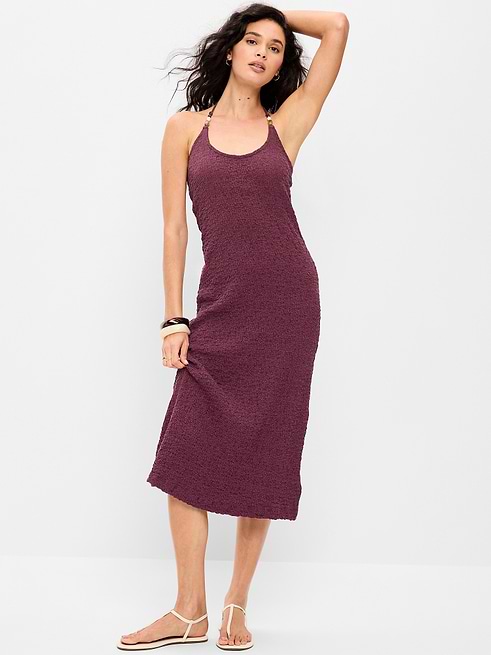 old navy ribbed halter dress Women's Beaded Halter-Neck Textured Midi - Red BR_Zimmermann