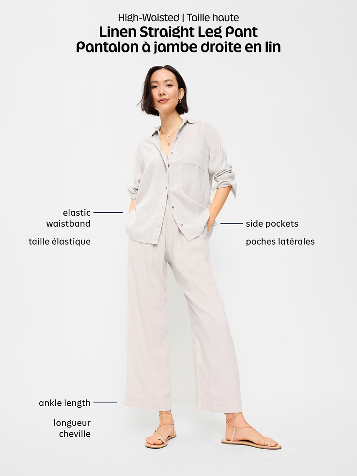 Image number 6 showing, High-Waisted Linen-Blend Straight Ankle Pants