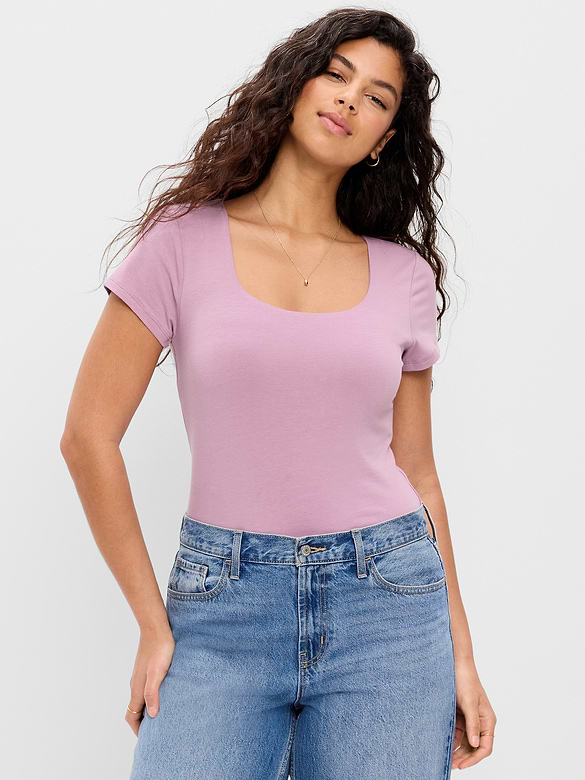 Hug Double-Layer Scoop-Neck Top
