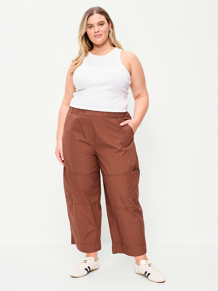 Image number 7 showing, Mid-Rise Cropped Barrel-Leg Utility Pants