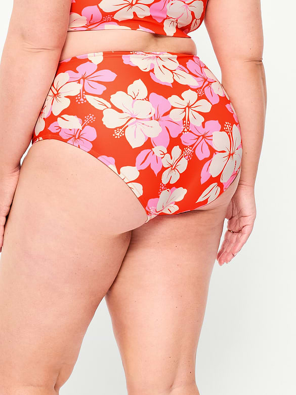 High-Waisted Printed Bikini Swim Bottoms