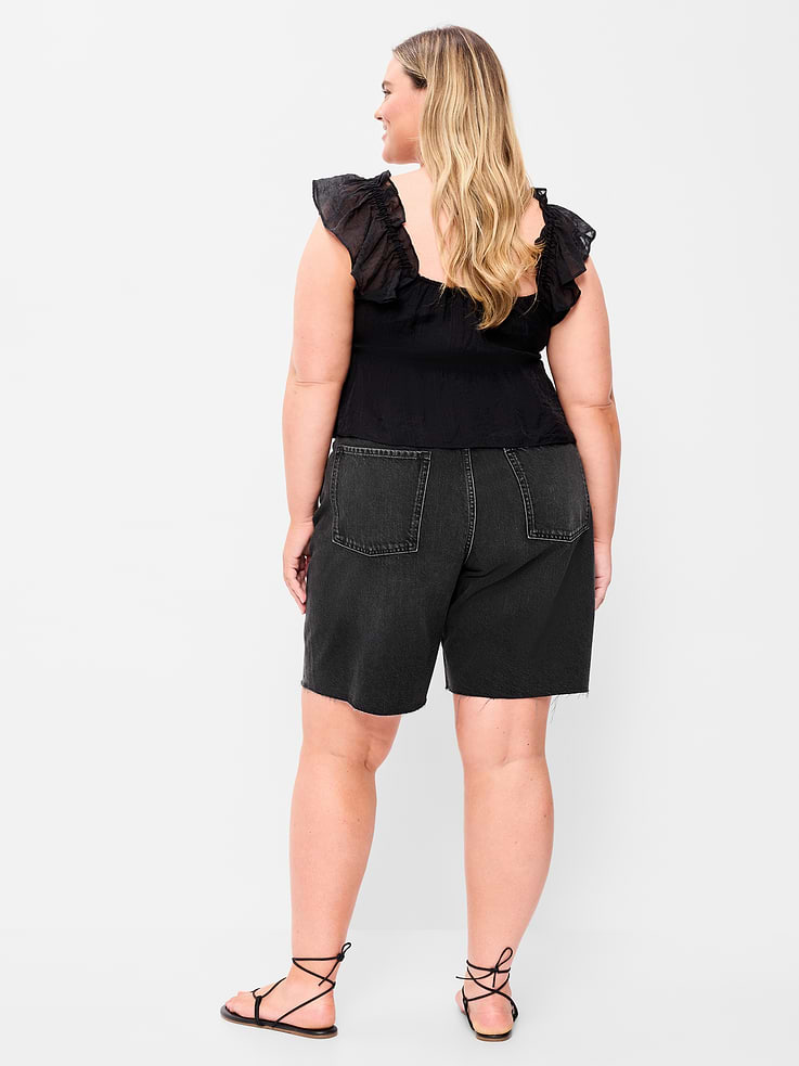 Image number 8 showing, Mid-Rise Baggy Jean Shorts -- 9-inch inseam