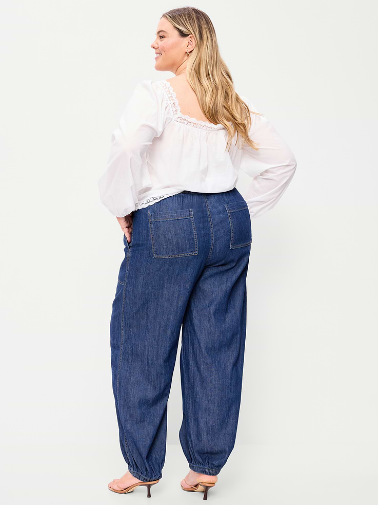 Image number 9 showing, Mid-Rise Pull-On Utility Harem Denim Pants